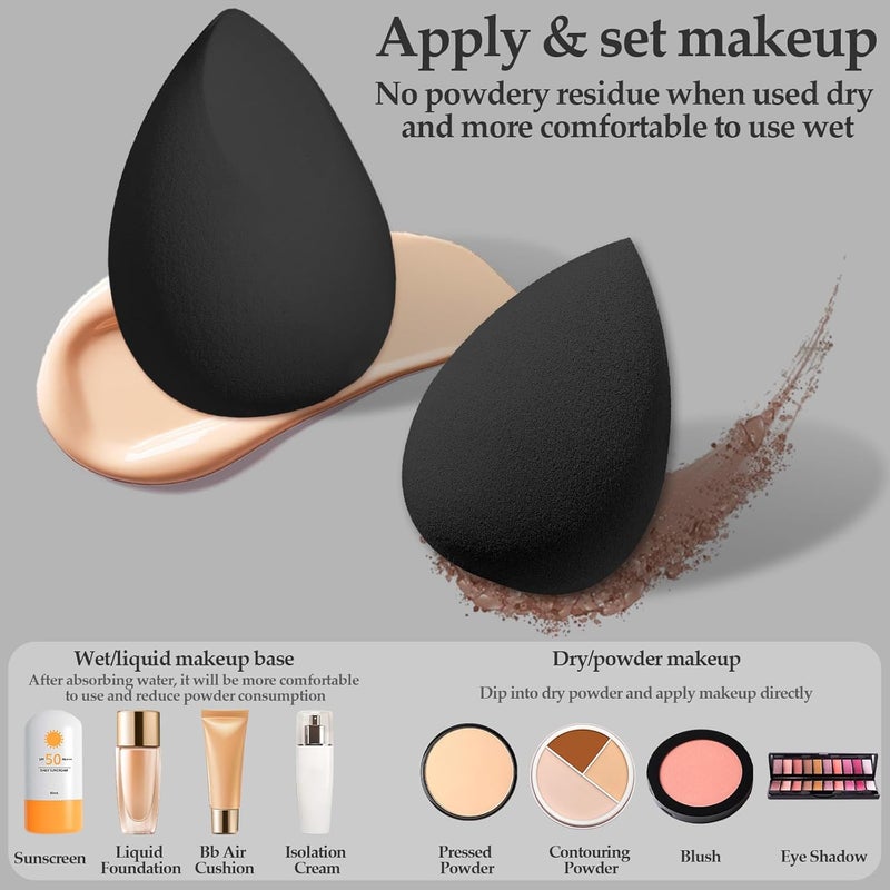 AuraRay 14 Pcs Makeup Sponge Set, Beauty Sponges Blender with 4 Pcs Powder Puff and 4 Pcs Mini Make up Sponges for Liquid,Foundation,Powder,Concealer,Cream (Black) - Image 2